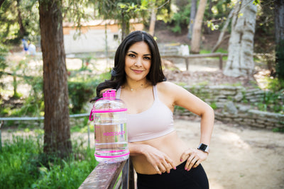 H2OCOACH - Boss Water Bottle - 1 Gallon - Treat Yo Self! - Straw - 128 oz - Two Lids - Transparent w. Pink