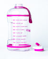 H2OCOACH - Boss Water Bottle - 1 Gallon - Treat Yo Self! - Straw - 128 oz - Two Lids - Transparent w. Pink