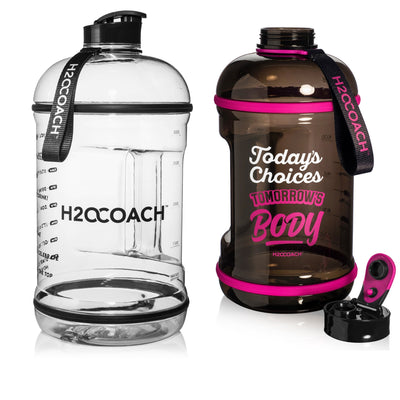 H2OCOACH One Gallon Water Bottle and Half Gallon Set - Transparent w. Black & Black/Pink -2 Quantity (Copy)