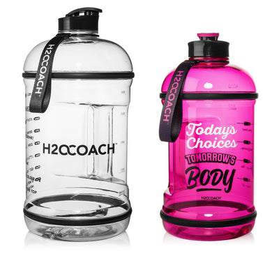 H2OCOACH One Gallon Water Bottle and Half Gallon Set - Transparent w. Black & Hot Pink -2 Quantity