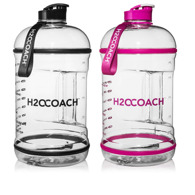 H2OCOACH One Gallon Water Bottle Set - BPA Free - 128 oz -  Transparent w. Black & Pretty N Pink